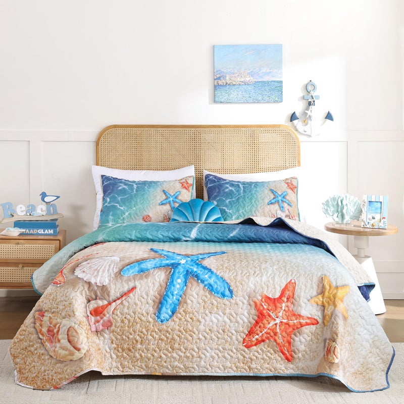 weigelia Coastal Quilt Set King Size - 3 Piece Lightweight Beach Themed Bedding  Soft & Breathable Polyester Coverlet  All Season Quilts & Bedspread for Bedroom D?cor - Image 1